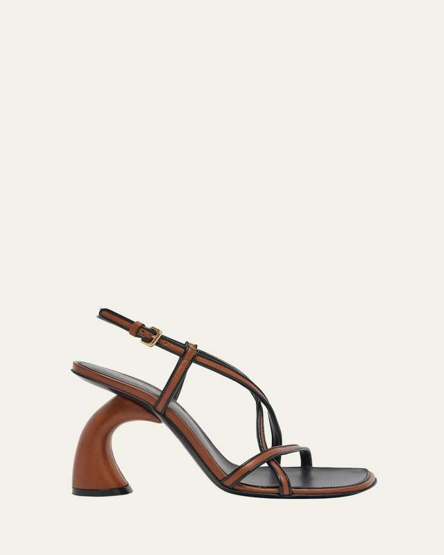 Strappy Curved-Heel Leather Sandals
